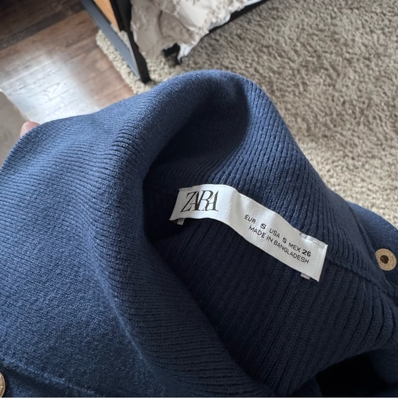 Rib-Knit Navy Long-Sleeve Midi Dress with Button Details Size S - Picture 5 of 7